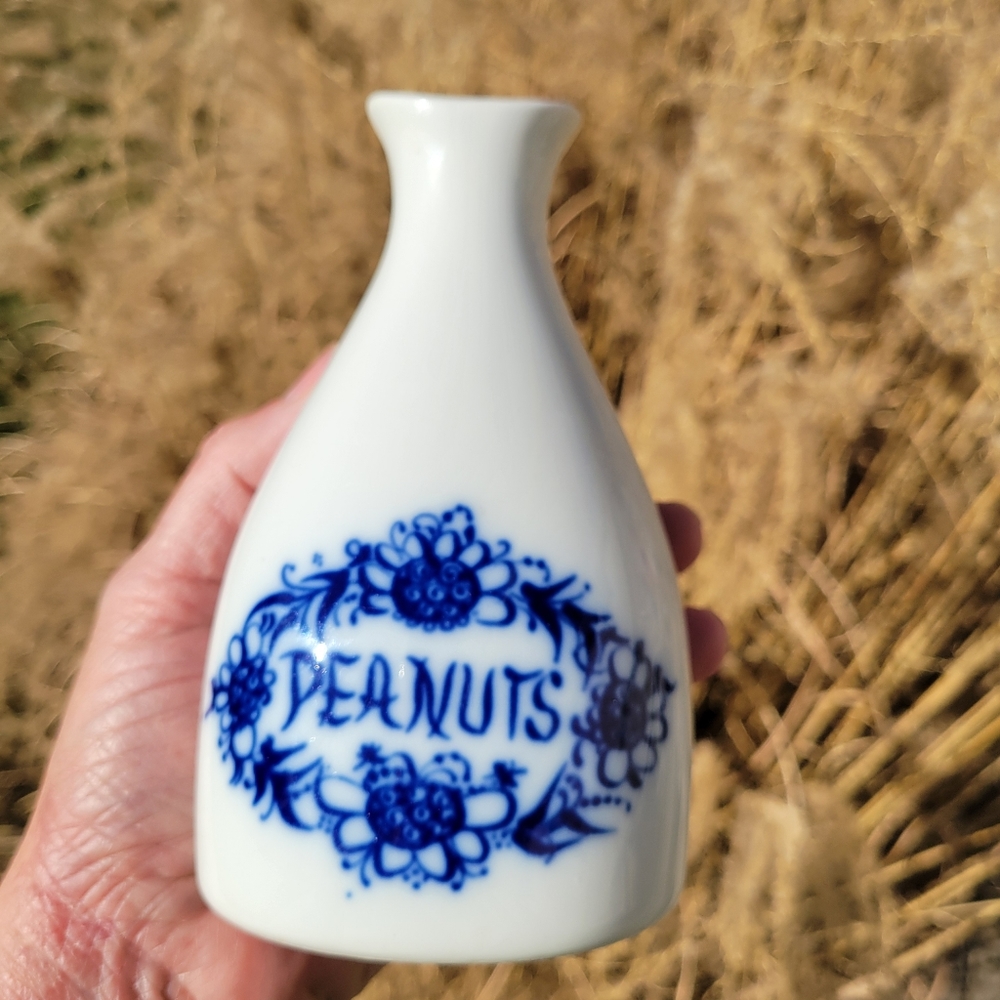Peanuts Carafe Vase Vintage Porsgrund Norway ~ VGUC ~ Great Flow Blue Look